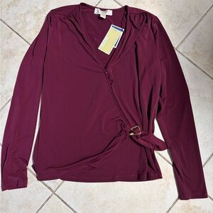 Michael Kors Deep Red Wrap Blouse